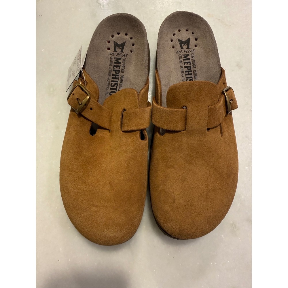 Mephisto Clogs Women 38 Tan Suede Buckle Air-Relax Cork Footbed 4087313563